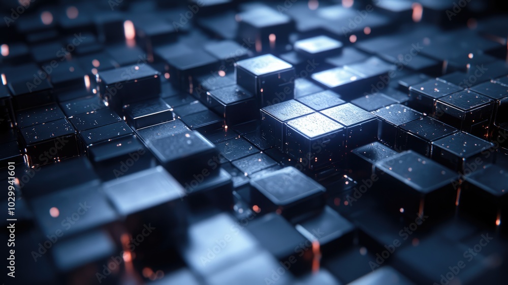 Poster a dynamic arrangement of glowing cubes creates a futuristic abstract composition with depth
