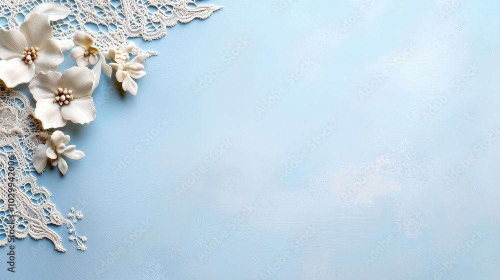 Aufkleber a light blue vintage background with lace patterns subtly embedded, adding a touch of elegance for e