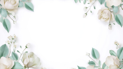 Naklejka premium Ultra-Realistic Floral Frame with Dainty Blooms and Greenery for Decorative Purposes