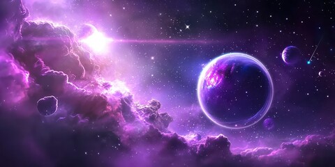 A mesmerizing purple galaxy background featuring bright stars, nebula clouds, and deep cosmic hues.