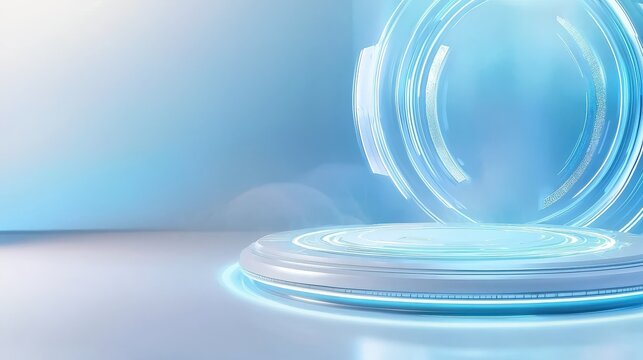 A mesmerizing light blue futuristic backdrop featuring holographic elements, great for creative technology concepts or innovative product showcases.