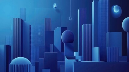 Obraz premium A wide blue abstract banner with sleek geometric shapes and dark blue gradients, perfect for a modern, tech-inspired design.