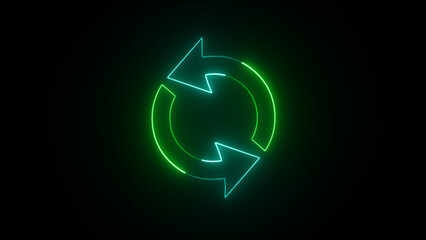 Abstract glowing green neon recycling circle background. Arrows show recycling or environmental protection