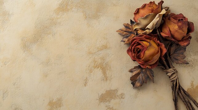 Leather Roses on a Rustic Background: Perfect for Wedding Invitations, Crafts, and Vintage Decor Subtle Blur Background with Space for Custom Text