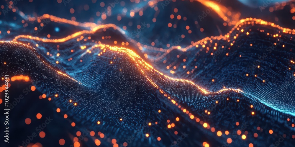 Aufkleber abstract blue and orange digital network visualization with glowing dots in a futuristic context
