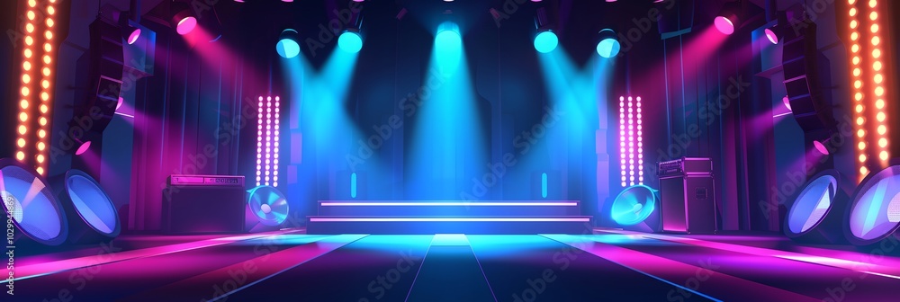 Aufkleber a stage with bright lights and a microphone. the stage is empty and ready for a performance