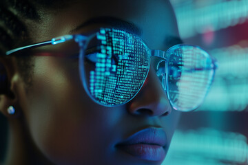 Software, coding hologram and woman in data analytics, information technology and gdpr overlay.