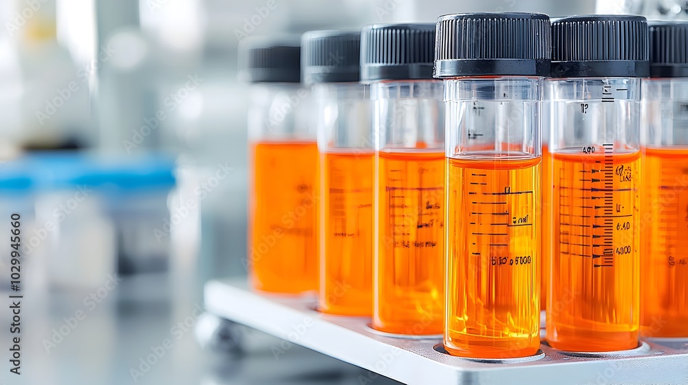 Poster labeled test tubes containing processed lal reagent sample in laboratory