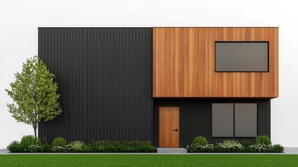 Modern industrial building with recycled metal and timber, showcasing large windows for natural light and ecofriendly insulation materials