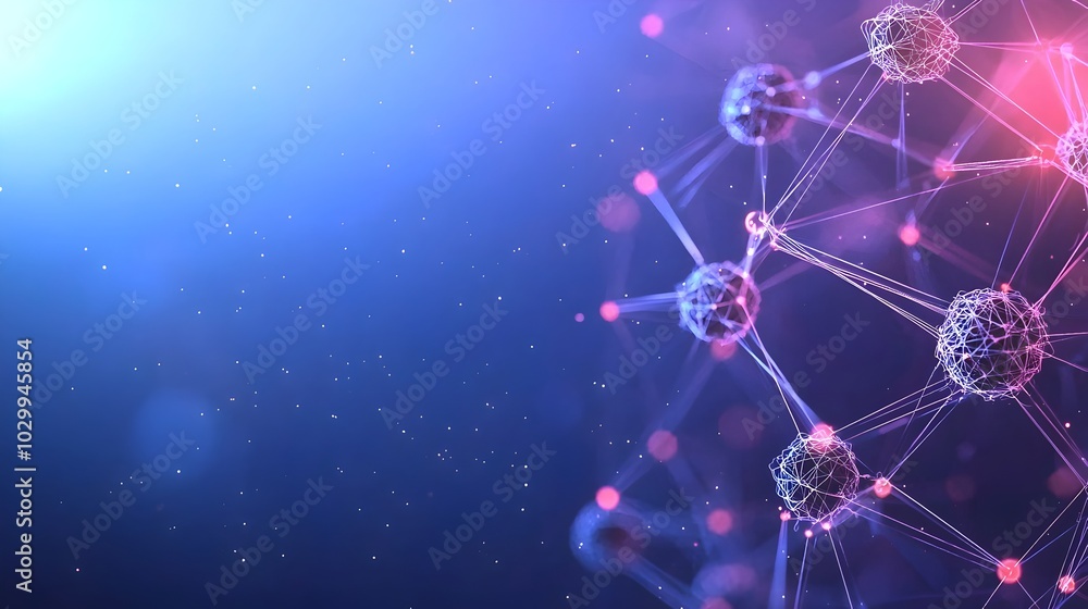 Poster interconnected molecular network with glowing gradient background