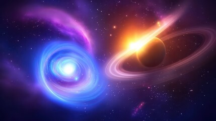 Obraz premium Breathtaking galaxy background with swirling cosmic dust, stars, and nebulas in shades of blue and purple.