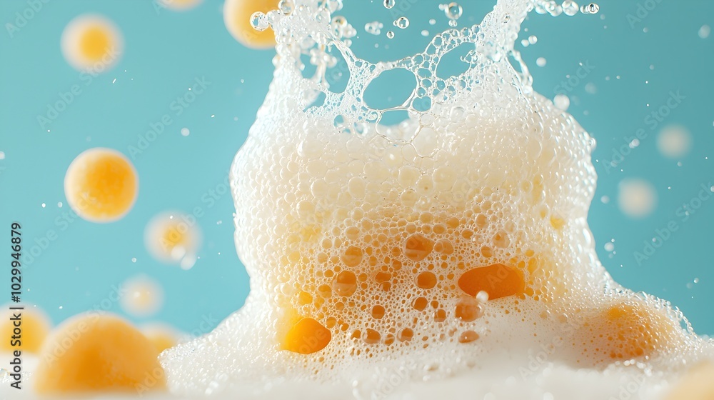 Poster sparkling soap bubbles colliding in a whimsical aquatic display