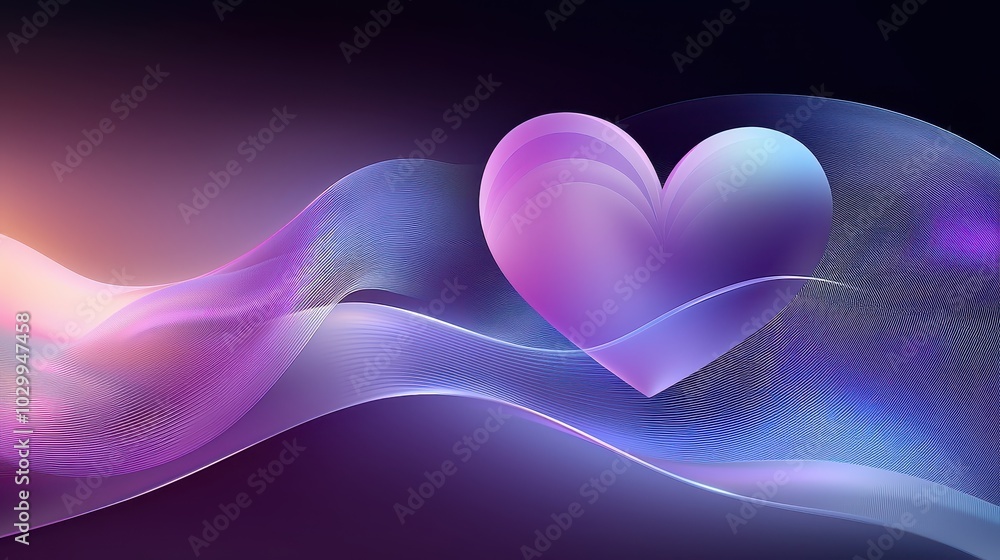 Poster deep purple heart background with abstract patterns of overlapping hearts and soft highlights.
