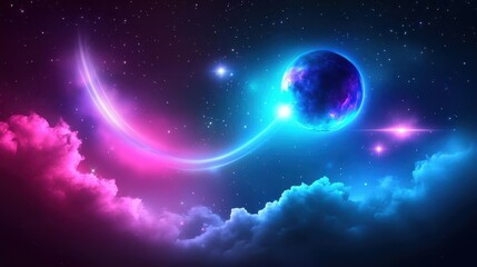 Fototapeta premium Dynamic galaxy wallpaper with vibrant hues of blue, purple, and pink, filled with stars and cosmic clouds.