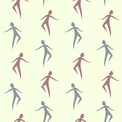 Vector repeat texture for textile. Seamless pattern with abstract people figures. Dancing stylized persons.