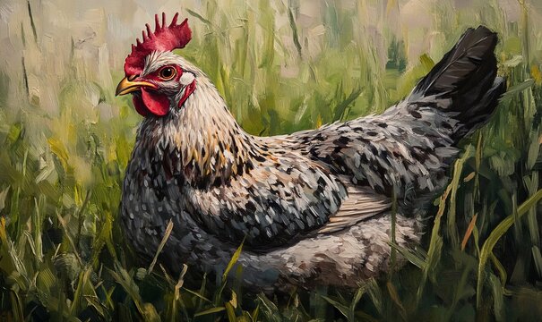 Profile portrait Amrock chicken in grass