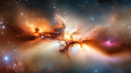 Naklejka premium Galaxy background with swirling colors of distant nebulae, surrounded by twinkling stars and cosmic dust.