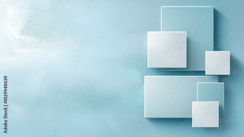Poster light blue artistic background with geometric shapes and textured patterns, creating a modern and st