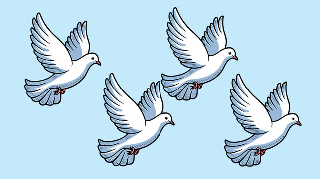 pegions sketch Hand drawn flying animals. Sign of peace and purilty. White birds flying in sky. 