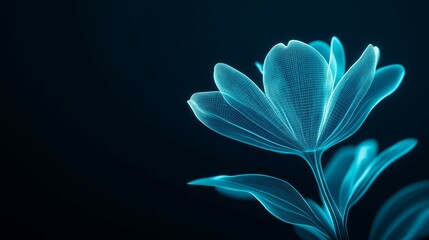 Abstract Digital Flower with Glowing Blue Petals on Dark Background Representing Futuristic Nature