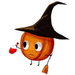 Playful watercolor pumpkin illustration Cute pumpkin character Happy pumpkin with big eyes design