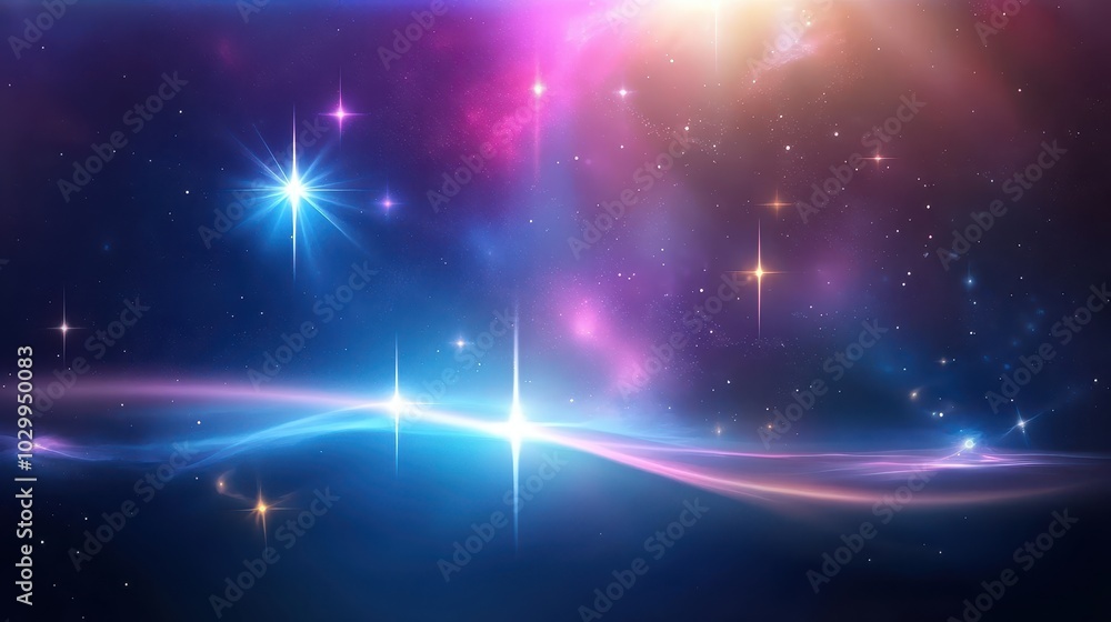 Poster minimalistic galaxy background with a focus on a few twinkling stars and faint nebulae in deep space