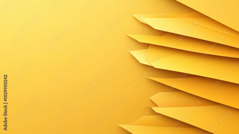 Poster modern yellow background design with sharp, geometric shapes and soft shadowing, creating depth and 