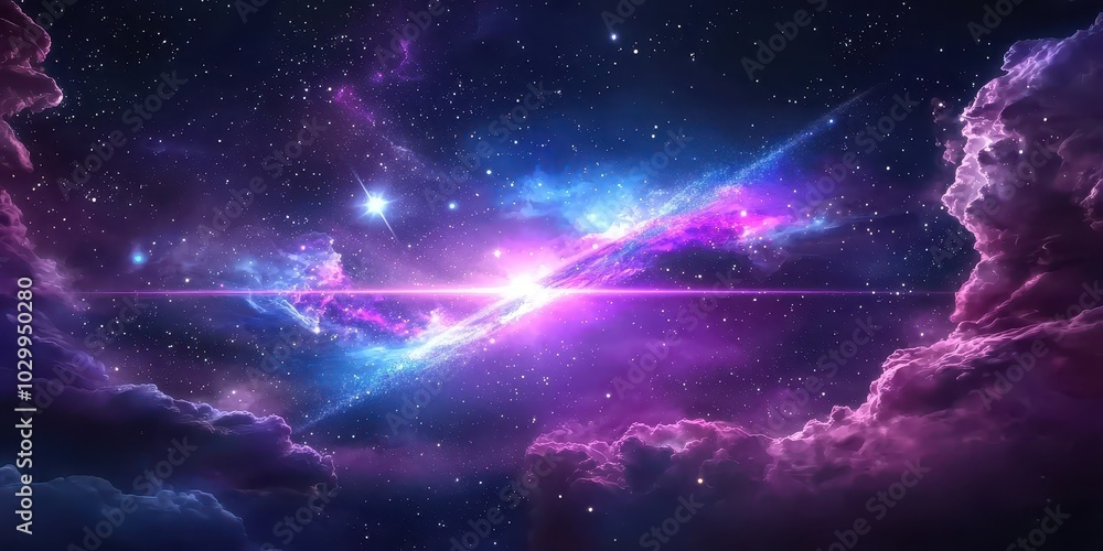 Poster mysterious deep galaxy background filled with distant stars and nebula clouds, creating a vast cosmi
