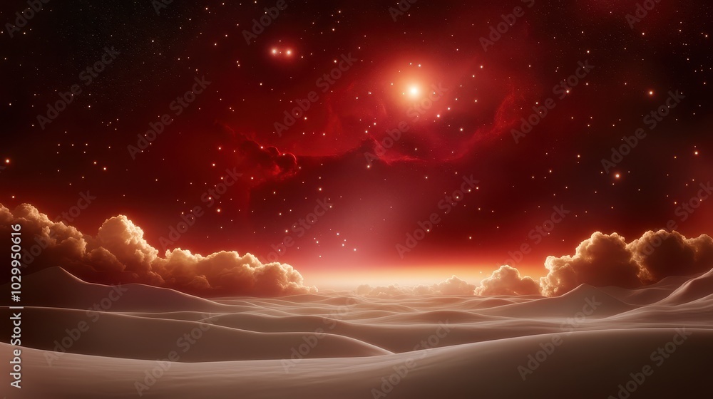 Canvas Prints red galaxy background with glowing nebula clouds and distant star clusters in a surreal space landsc