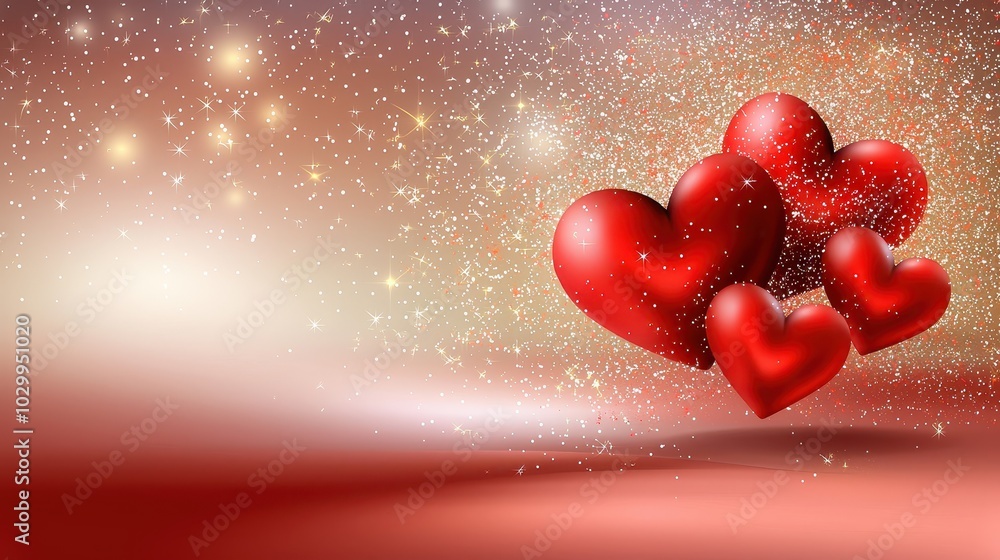 Aufkleber Shimmering red heart background with glittering hearts floating in a dynamic pattern.