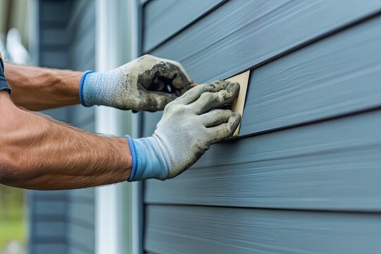 A Worker's Hands Installing Siding On A House