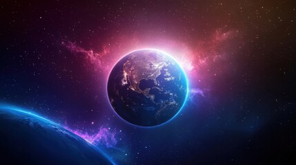 Obraz premium A stunning 3D illustration of a planets surface glowing with colorful light from a nearby star