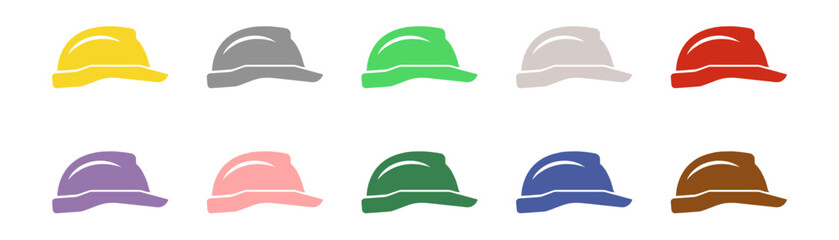set of construction helmet Hardhat, different safety hats for builder,  headwear Protective importance of workplace industry in different color code gear