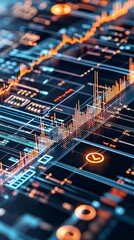 Obraz premium Risk management analysis, digital graphs with caution symbols, 3D illustration