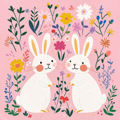 Adorable Little Rabbits Illustration