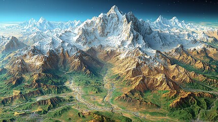 A physical map of India, Nepal, the Himalayas, and Tibet features high-resolution details and a flat view of these regions. © Lina