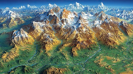 A physical map of India, Nepal, the Himalayas, and Tibet features high-resolution details and a flat view of these regions. © Lina
