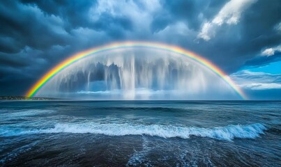 Rain storm and rainbow off Wollongong on the Illawarra