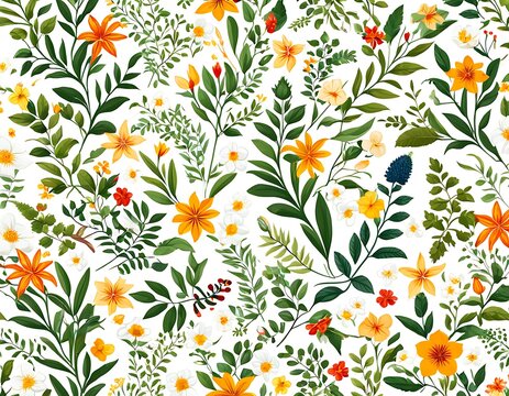 Seamless background of exotic floral , flower seamless pattern with flat style for mockup, fabric, fashion, wallpaper, textile isolated on white background
