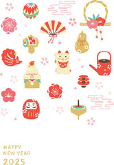 2025年　巳年年賀状　お正月てぬぐい柄