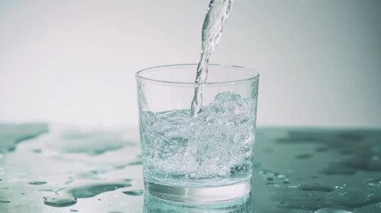 Water Pouring into Transparent Glass