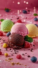 Colorful Ice Cream Scoops on a Sweet Background
