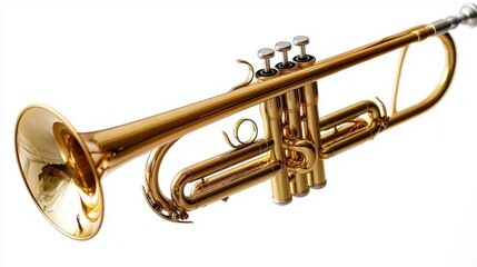 Obraz premium Golden trumpet isolated on a white background in a detailed close-up
