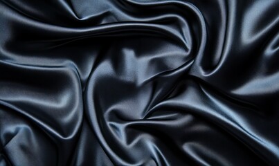 Fototapeta premium This image showcases an elegant black satin fabric with luxurious waves creating a smooth texture perfect for background use