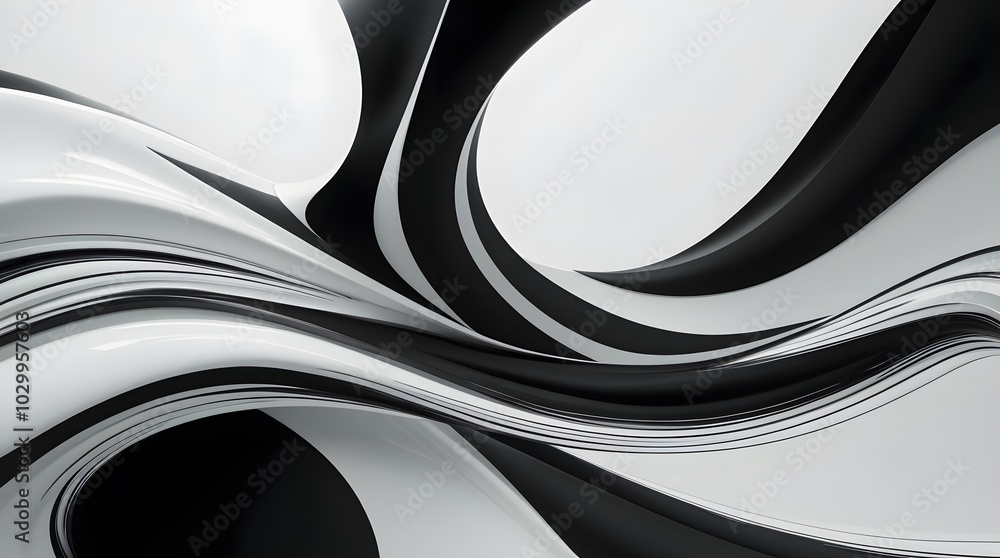 Poster 3d rendering of abstract wavy background in black and white colors generated by ai