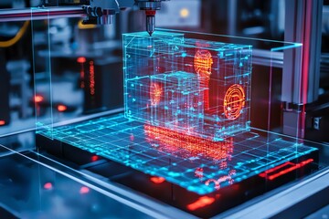 3D printing with holographic display, technology innovation concept.