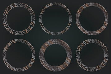 Rusty golden round frame border. Set of circle metallic luxury collection. Tribal ethnic motif. Color gradient design. Vector 