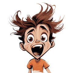 Vector illustration of a boy with wild hair and an excited expression, perfect for fun, energetic, and children’s design projects. Generative AI.