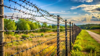 Stock photo of divided horizons with barbed wire on the US state border