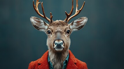 A reindeer in a red suit showcases confidence and elegance.